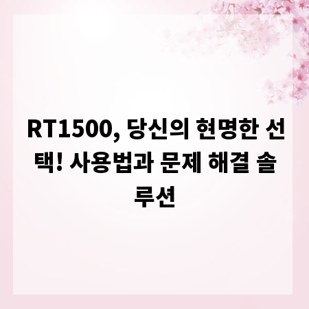 RT1500, 당신의 현명한 선택! 사용법과 문제 해결 솔루션