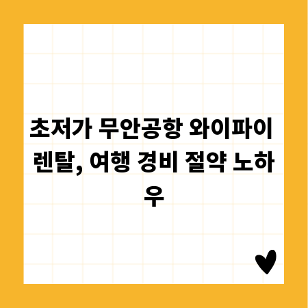 초저가 무안공항 와이파이 렌탈, 여행 경비 절약 노하우