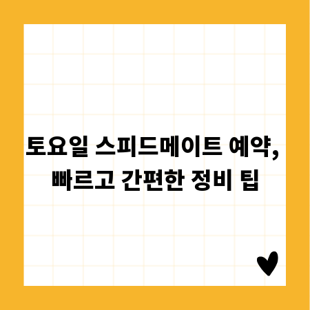 토요일 스피드메이트 예약, 빠르고 간편한 정비 팁