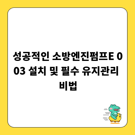 성공적인 소방엔진펌프E 003 설치 및 필수 유지관리 비법