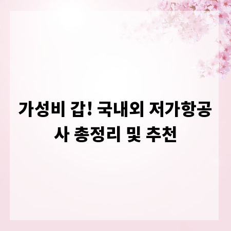 가성비 갑! 국내외 저가항공사 총정리 및 추천