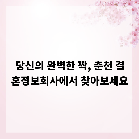 당신의 완벽한 짝, 춘천 결혼정보회사에서 찾아보세요