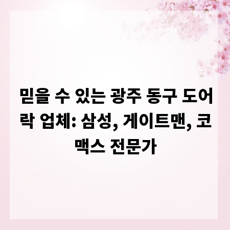 믿을 수 있는 광주 동구 도어락 업체: 삼성, 게이트맨, 코맥스 전문가