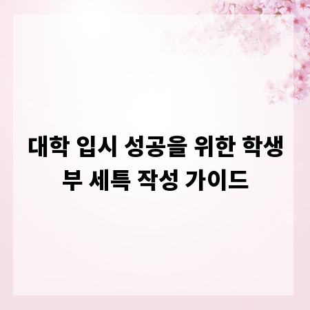 대학 입시 성공을 위한 학생부 세특 작성 가이드