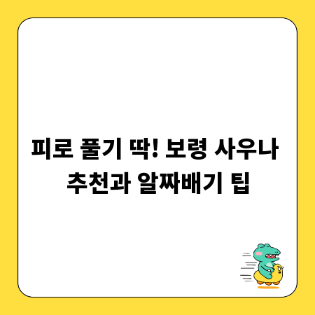 피로 풀기 딱! 보령 사우나 추천과 알짜배기 팁
