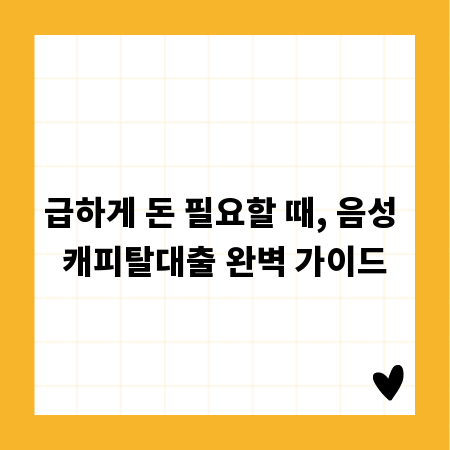 급하게 돈 필요할 때, 음성 캐피탈대출 완벽 가이드
