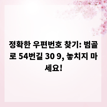 정확한 우편번호 찾기: 범골로 54번길 30 9, 놓치지 마세요!
