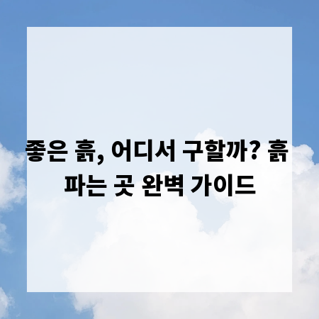 좋은 흙, 어디서 구할까? 흙 파는 곳 완벽 가이드