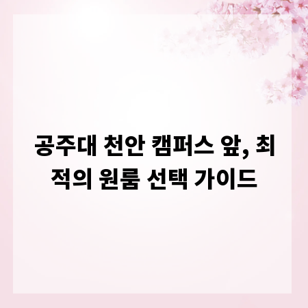 공주대 천안 캠퍼스 앞, 최적의 원룸 선택 가이드