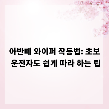 아반떼 와이퍼 작동법: 초보 운전자도 쉽게 따라 하는 팁