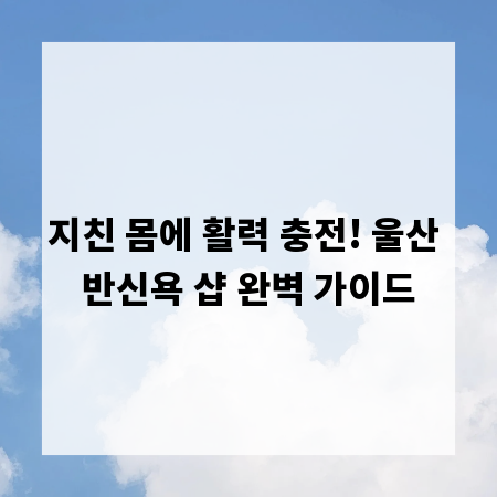 지친 몸에 활력 충전! 울산 반신욕 샵 완벽 가이드