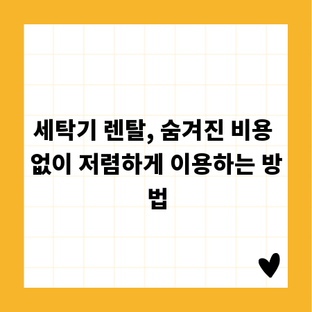 세탁기 렌탈, 숨겨진 비용 없이 저렴하게 이용하는 방법
