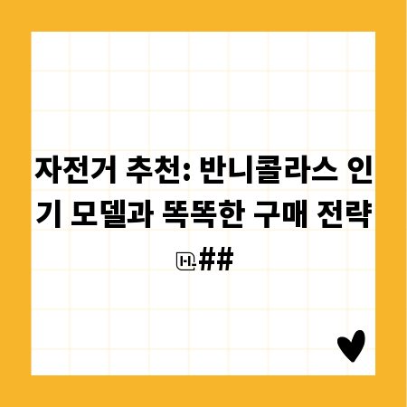 자전거 추천: 반니콜라스 인기 모델과 똑똑한 구매 전략
##