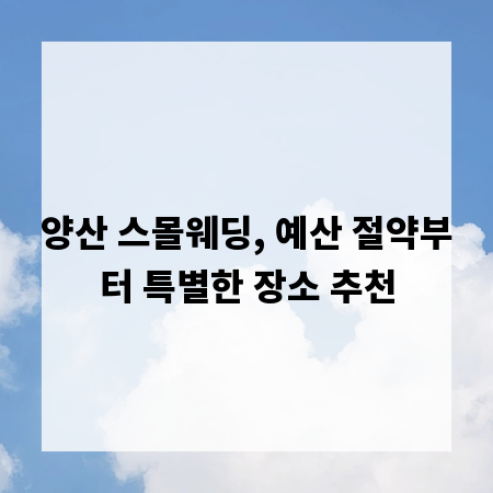 양산 스몰웨딩, 예산 절약부터 특별한 장소 추천