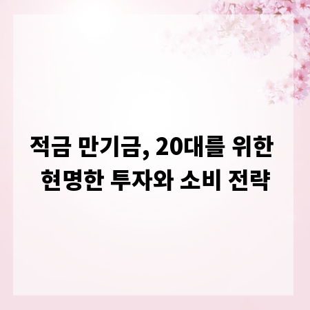적금 만기금, 20대를 위한 현명한 투자와 소비 전략