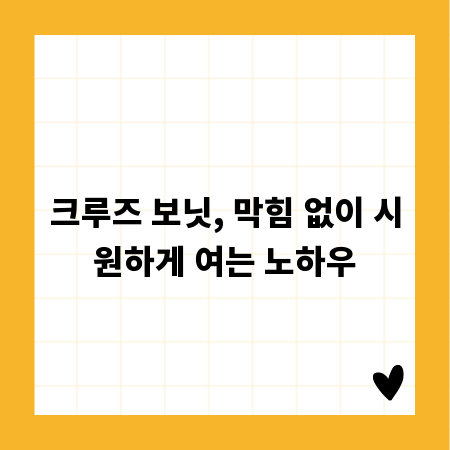 크루즈 보닛, 막힘 없이 시원하게 여는 노하우