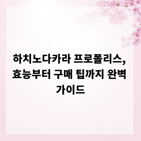 하치노다카라 프로폴리스, 효능부터 구매 팁까지 완벽 가이드